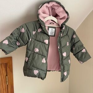 GAP Baby Green;  Pink Sherpa lined hood fleece Cold Control  Max Jacket
Size 2T